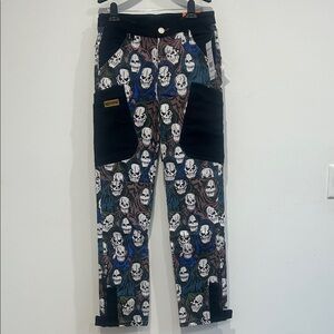Graphic Skull Print Pants with Black Accents